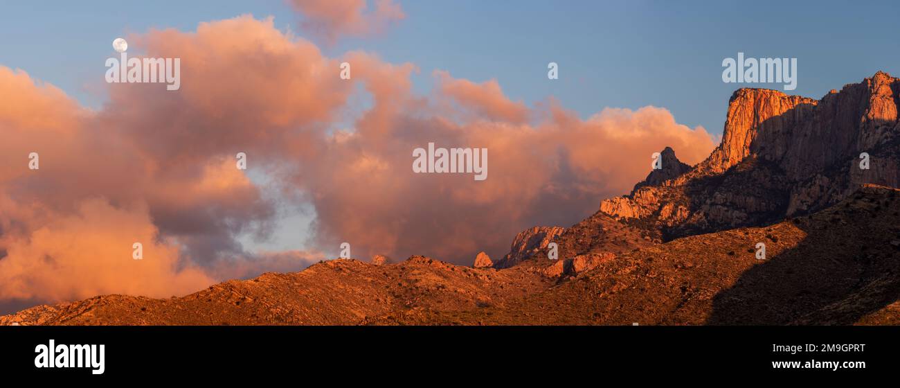 Landscape with mountains with cliffs at sunset, Santa Catalina Mountains, Coronado National Forest, Arizona, USA Stock Photo