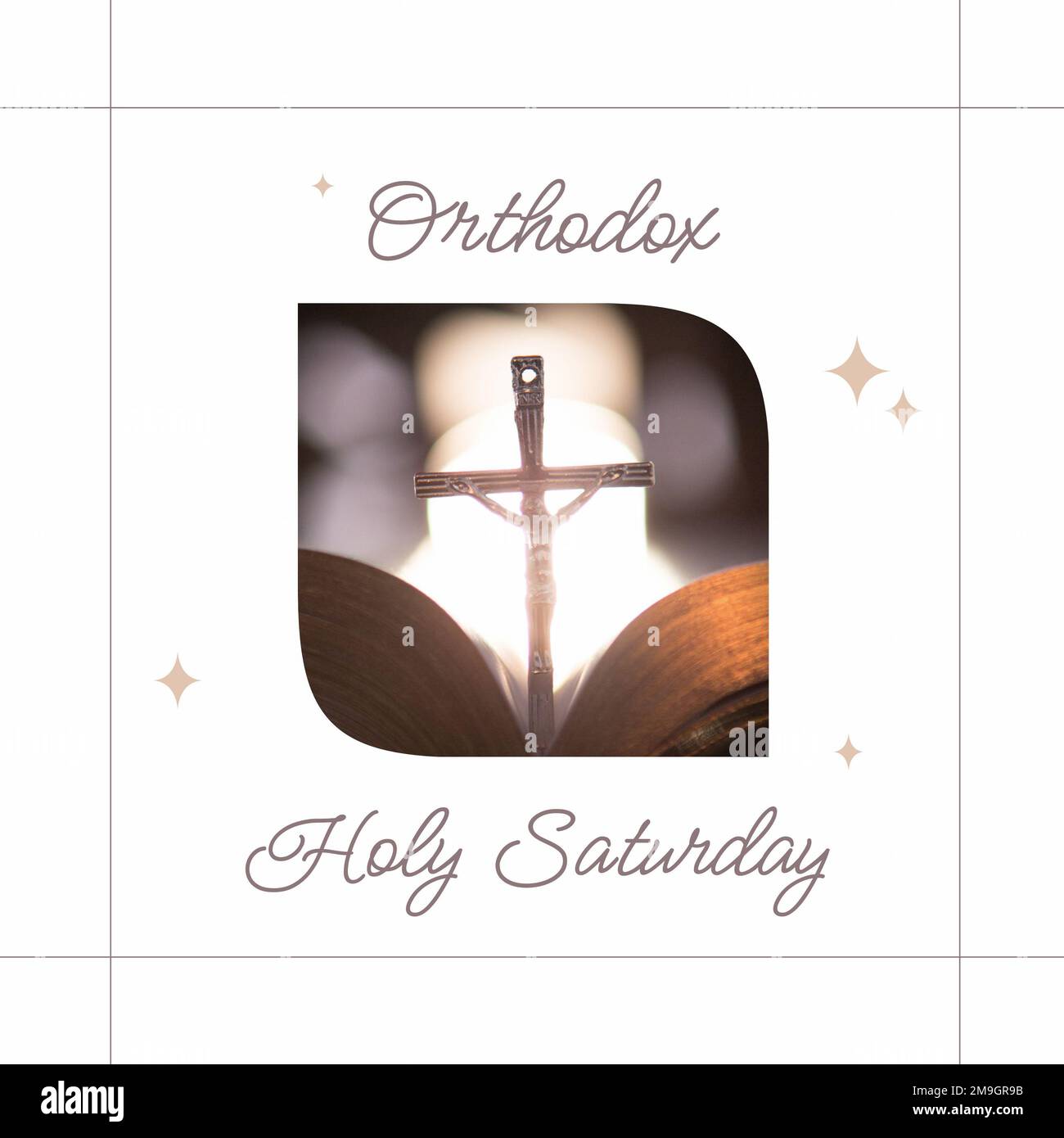 Composition of orthodox holy saturday text over bible and cross Stock