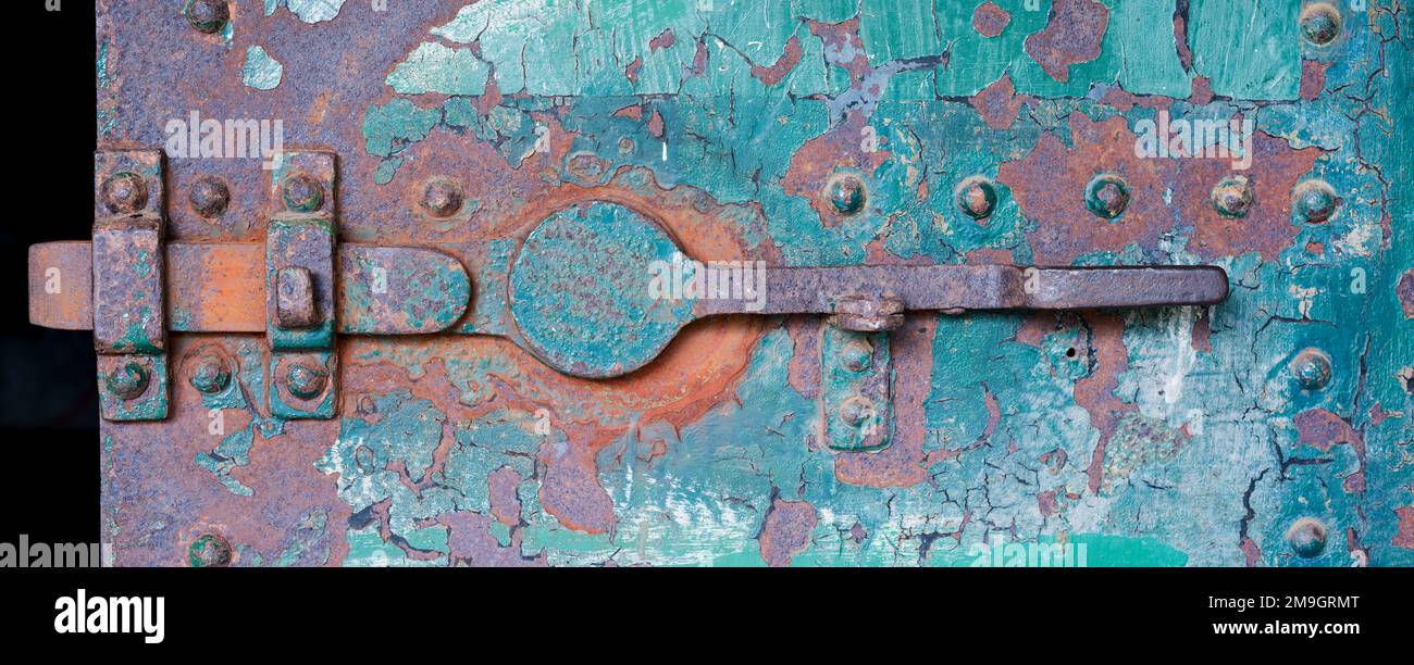 Close-up of rusty metal gate, Port Townsend, Washington State, USA Stock Photo