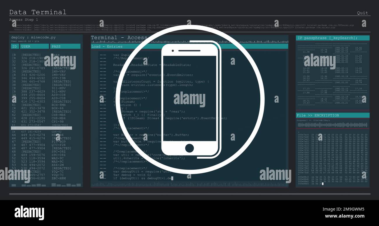 Image of smartphone icon and data processing Stock Photo - Alamy