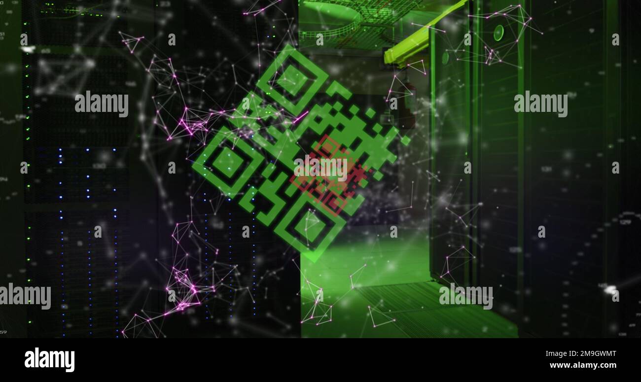 Image of qr code over server room Stock Photo - Alamy