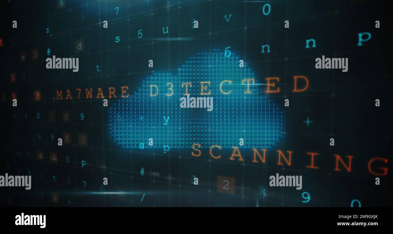 Processing Software Virus Image of digital cloud, virus warning and data processing on dark ...