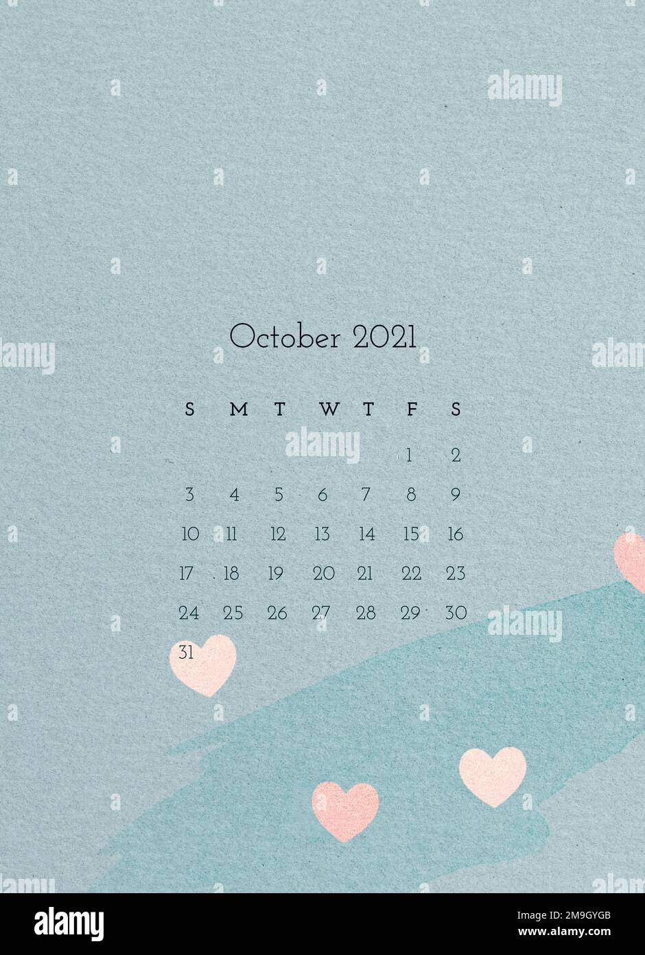 October 2021 calendar editable template vector with watercolor paper texture Stock Vector