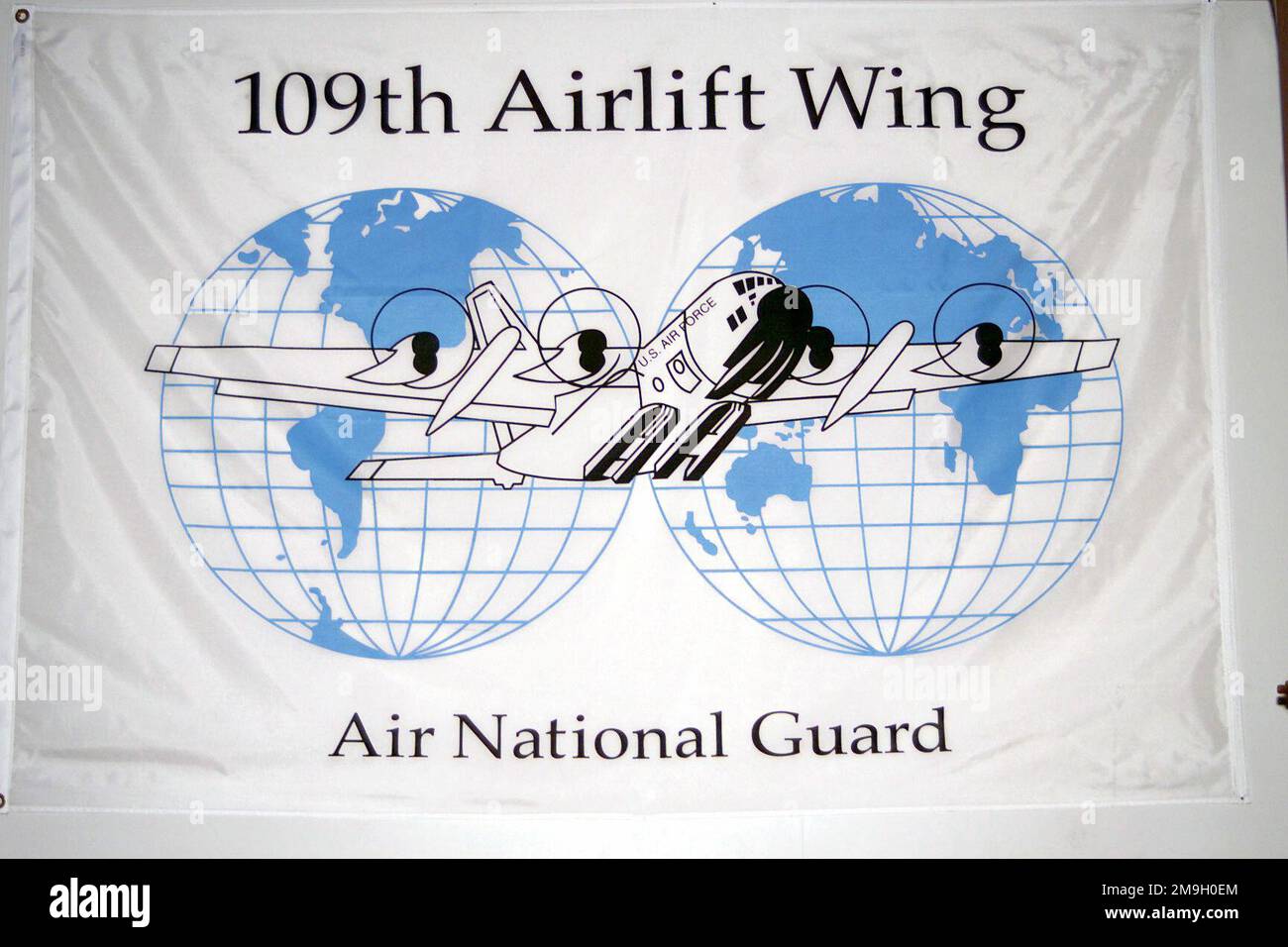 The flag of the 109th Airlift Wing, New York Air National Guard located in its Operations Center at Christchurch, New Zealand. The unit is deployed to New Zealand in support of Operation DEEP FREEZE 2001 and flying missions to and from the South Pole. Subject Operation/Series: DEEP FREEZE 2001 Base: Christchurch State: Canterbury Country: New Zealand (NZL) Scene Major Command Shown: ANG Stock Photo