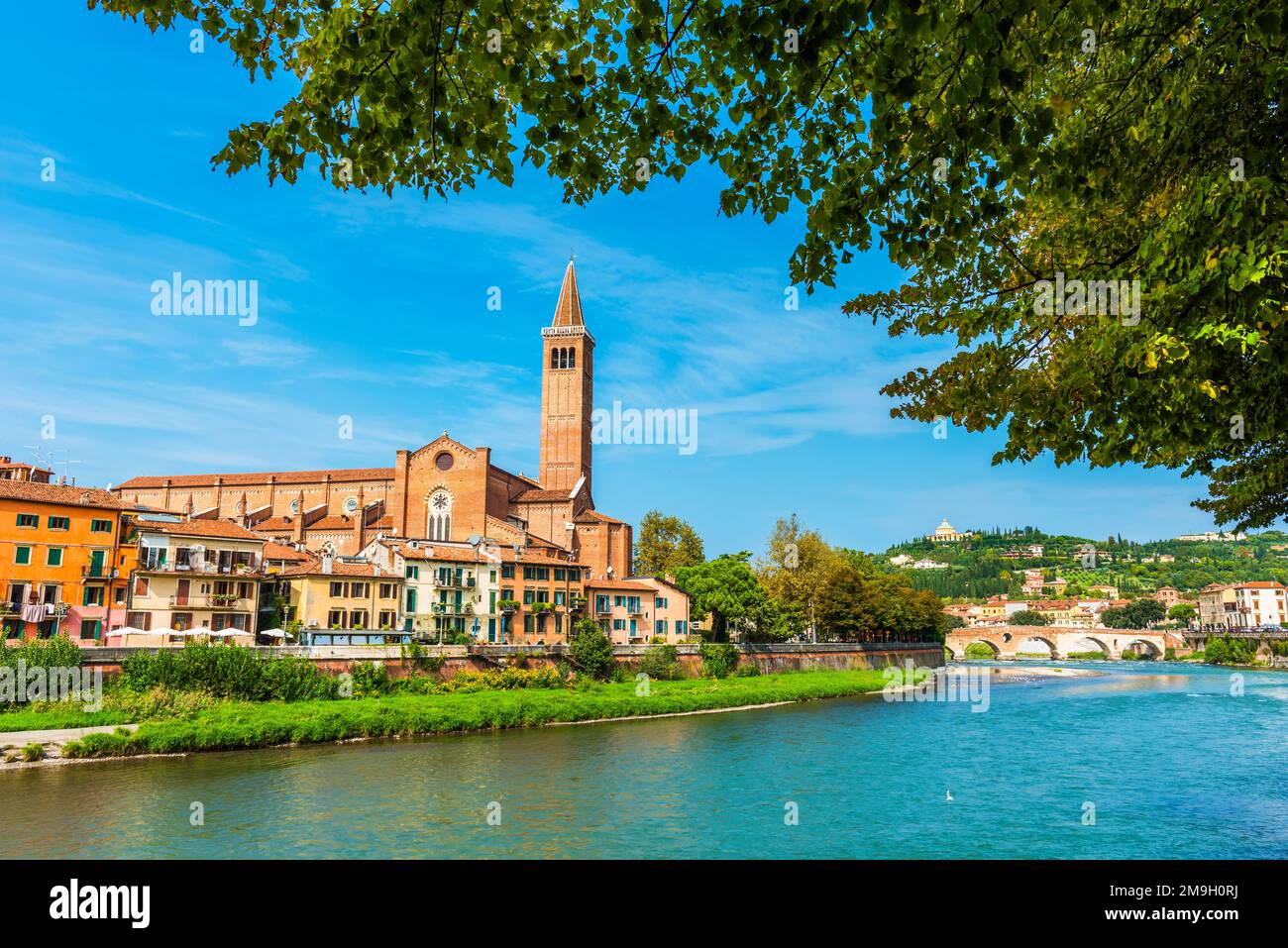 Verona city landscape. Beautiful Verona view with Pietra Bridge (Ponte