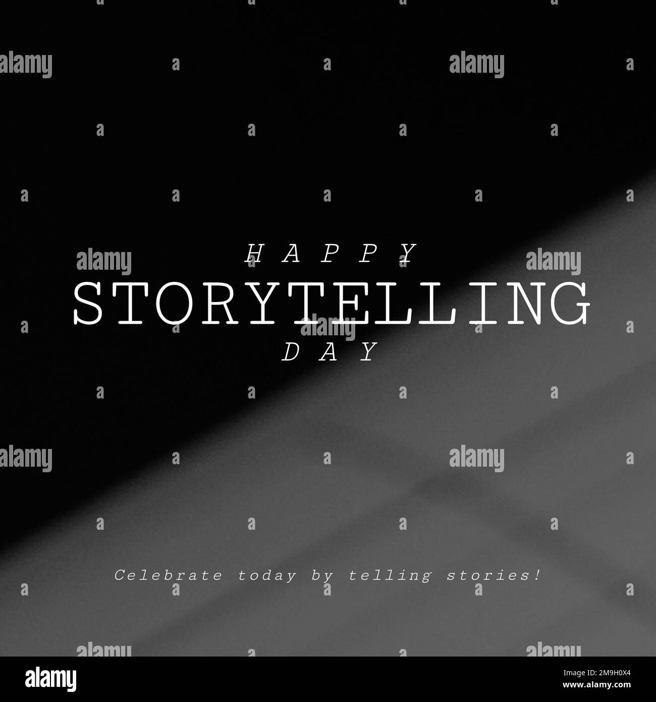 Composition of happy storytelling day text over blurred background with copy space Stock Photo