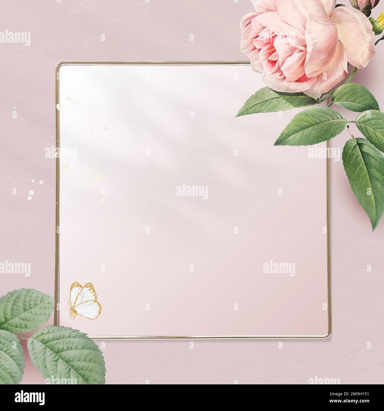 Floral golden square frame vector Stock Vector