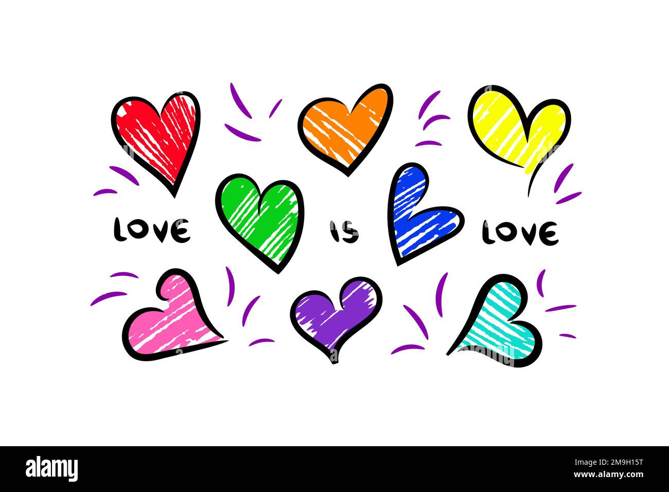 Sketch hearts, marker coloring, slogan Love Is Love Stock Vector