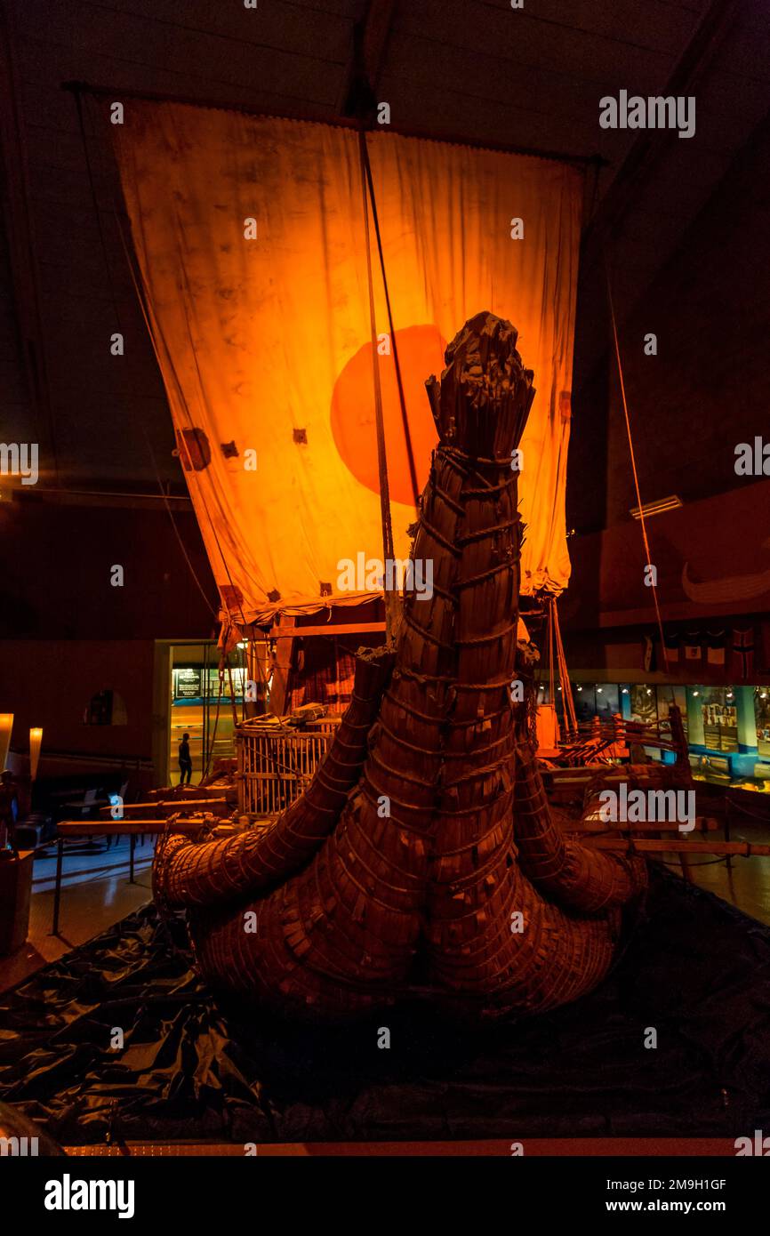 OSLO, NORWAY - JULY 1, 2016: It's a boat of papyrus Ra-2, on which Thor Heyerdahl made a transatlantic crossing. Stock Photo