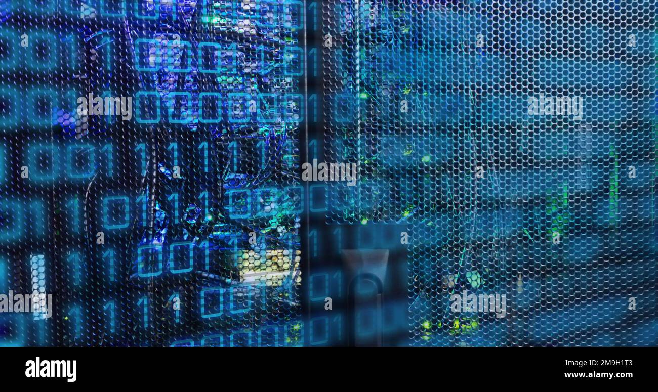Image of binary code and data over servers Stock Photo - Alamy