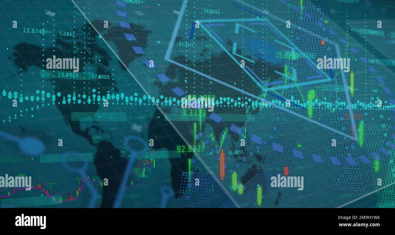 Image of data processing over world map Stock Photo - Alamy