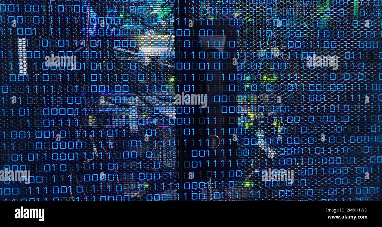 Image of binary code and data over servers Stock Photo - Alamy