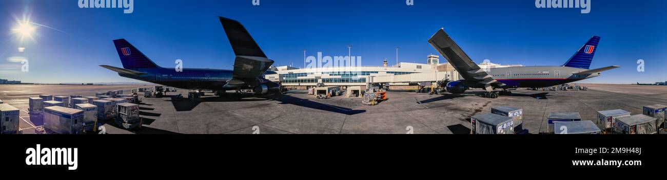 Airplanes on airport, Denver International Airport, Denver, Colorado, USA Stock Photo