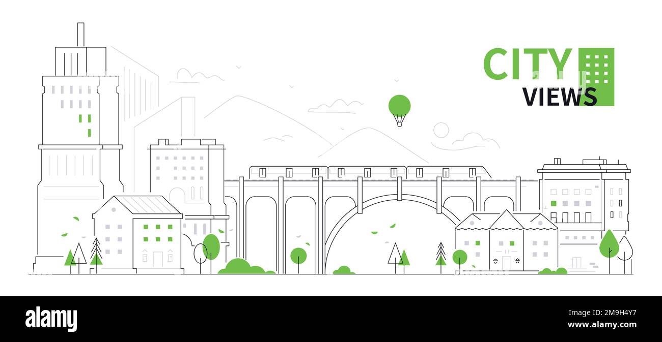 City views - thin line design style vector illustration Stock Vector ...