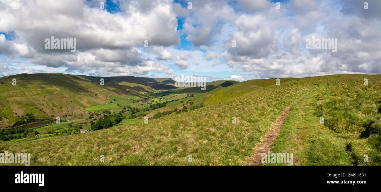 The Woodlands Valley and Snake Pass seen from Rowlee Pasture in the Peak District national park, Derbyshire, England. Stock Photo