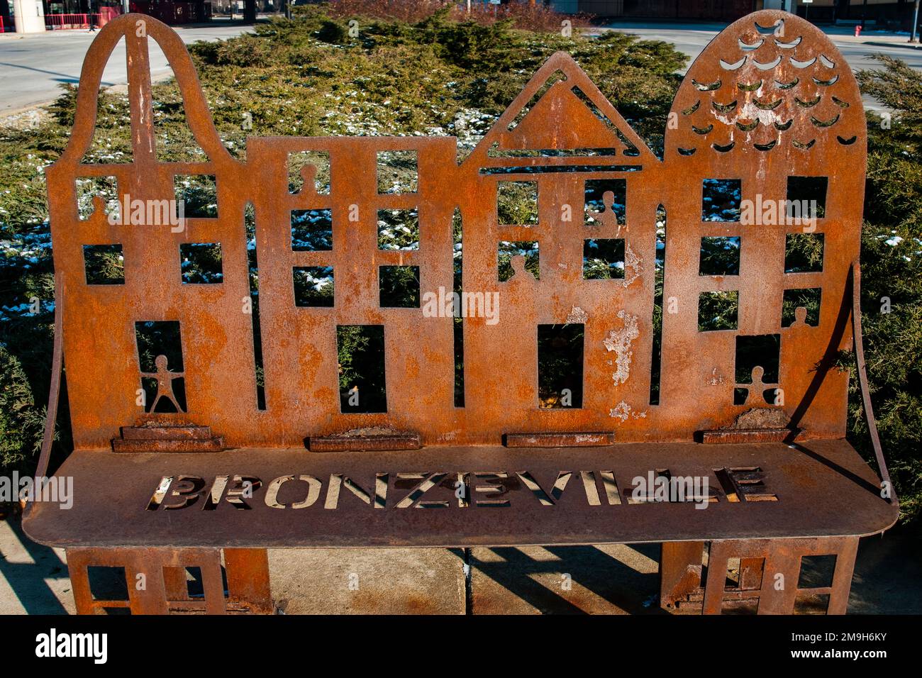 Rusted iron bench, Chicago, Illinois, USA Stock Photo - Alamy