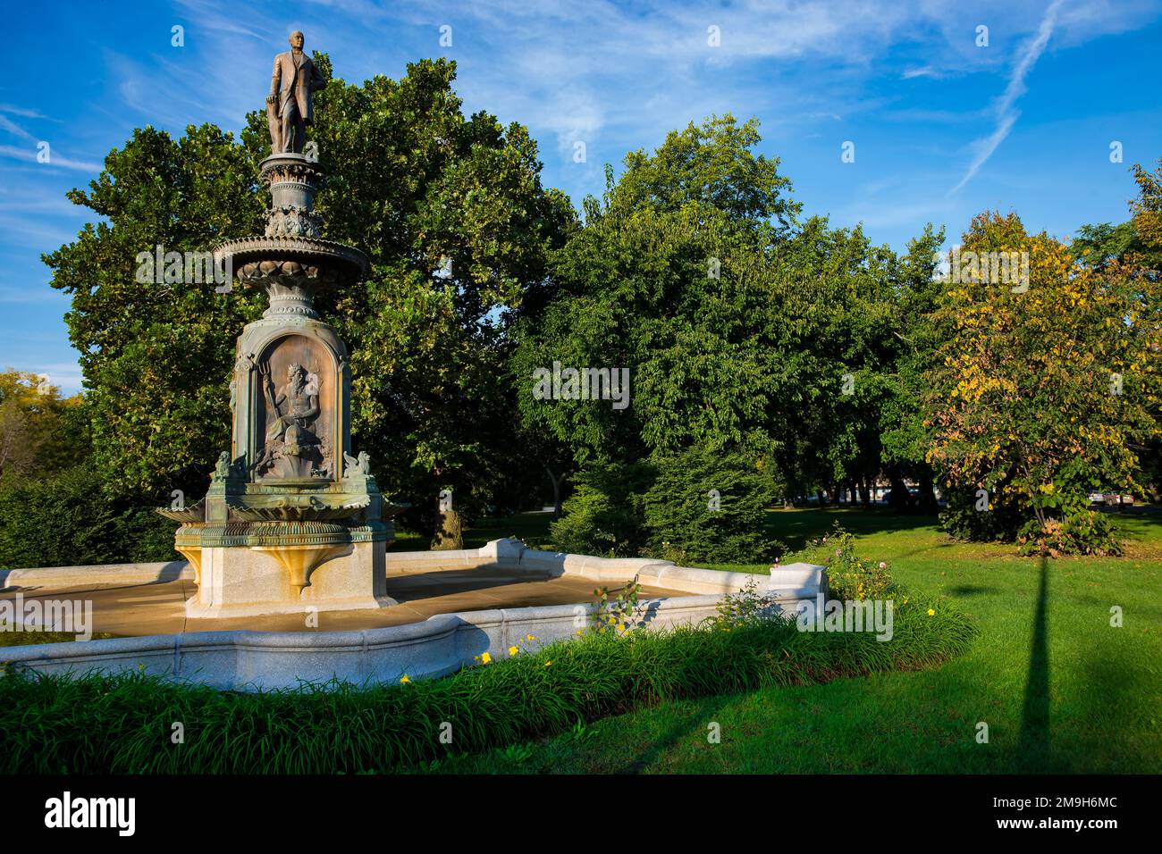 Scenic landscape with fountain, Chicago, Illinois, USA Stock Photo