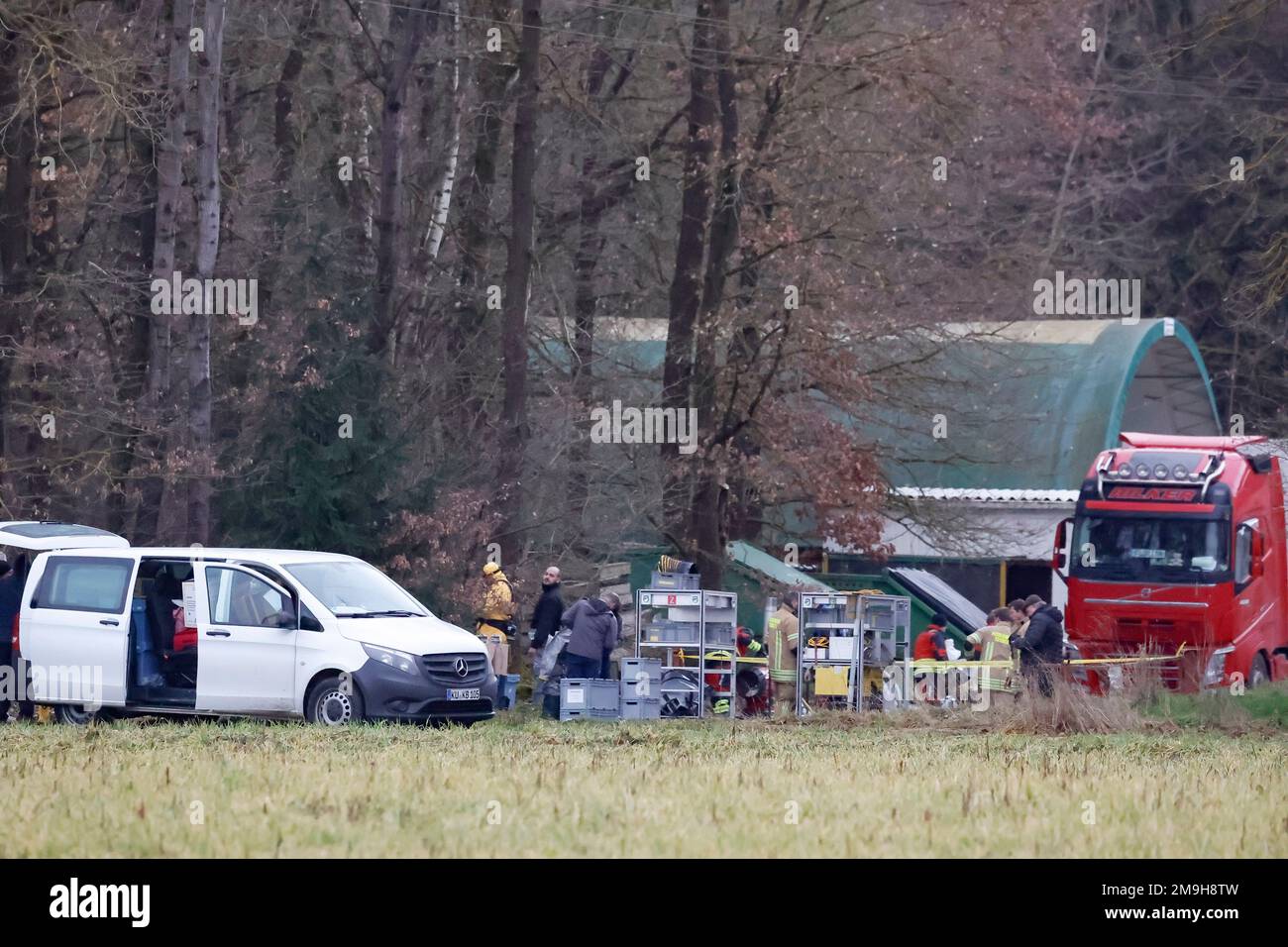 Germany. 18th Jan, 2023. Due to an outbreak of avian influenza in the district of Schwandorf on a farm with around 70,000 ducks, all animals are to be culled. The police and fire department are on site. Credit: Daniel Löb/dpa/Alamy Live News Stock Photo