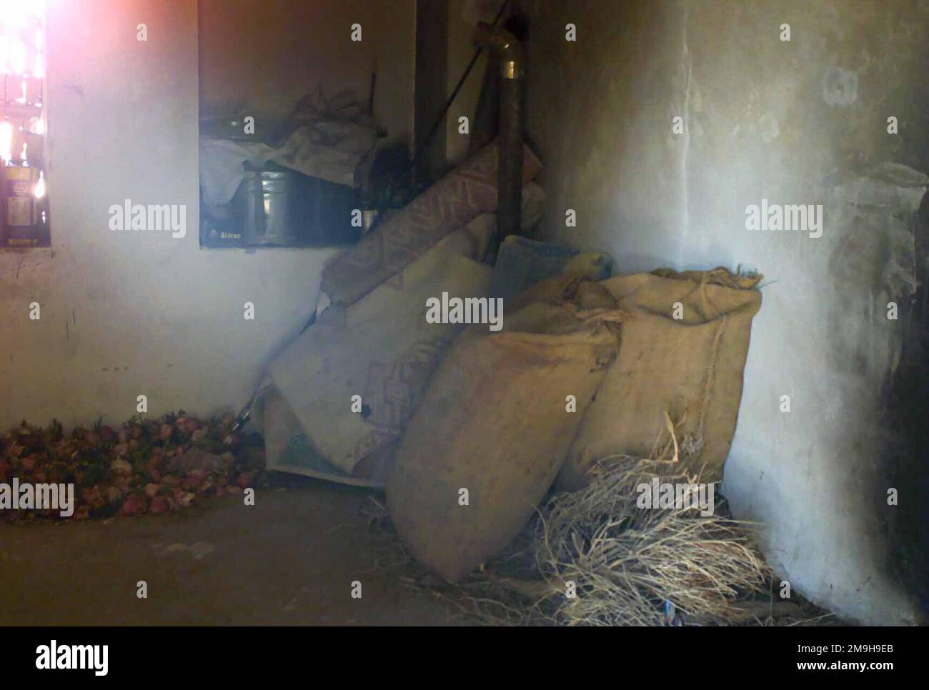 An inside view of the food pantry maintained by Anti-Taliban Forces (ATF) which man an observation post near the Kandahar International Airport, Kandahar, Afghanistan, during OPERATION ENDURING FREEDOM. Subject Operation/Series: ENDURING FREEDOM Base: Kandahar International Airport Country: Afghanistan (AFG) Stock Photo