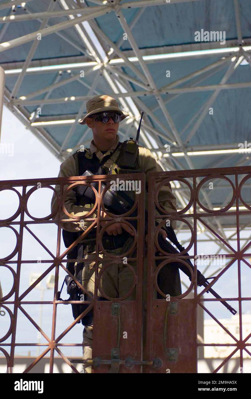 PFC William G. Hinde, USMC, of the Interim Marine Corps Security Forces