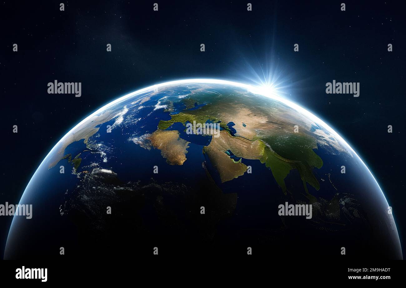 photography, illustration. Earth in space. Blue marble. Orbit and deep ...