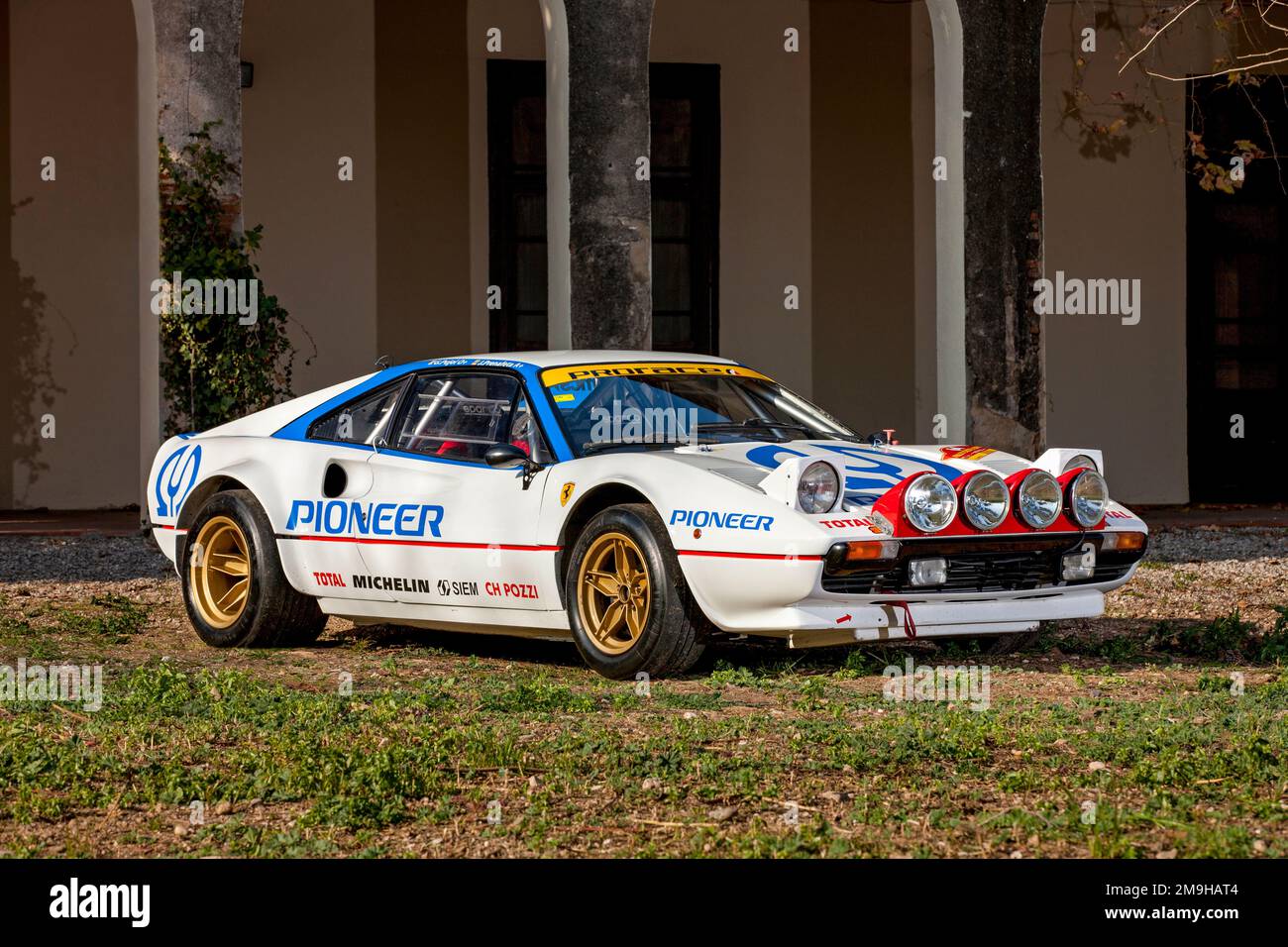 Side view of Ferrari 308GTB GR 4 rally car parked on lawn Stock Photo