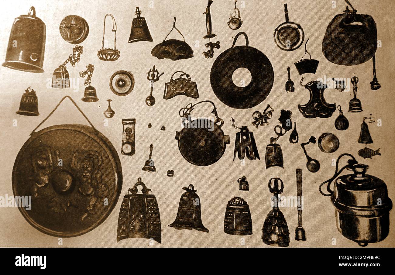 A 1930's English collection of historic hand bells owned by a British