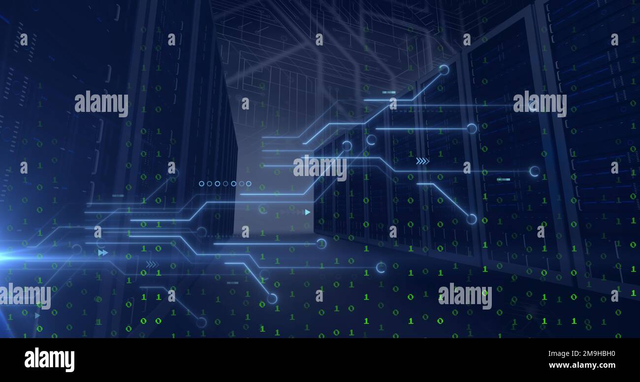 This image shows a computer processing data using binary code Stock ...
