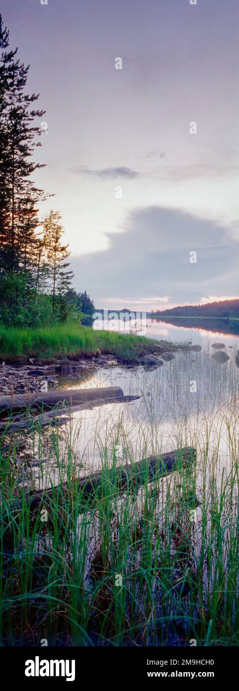 Landscape with river at sunset, North Karelia, Finland Stock Photo