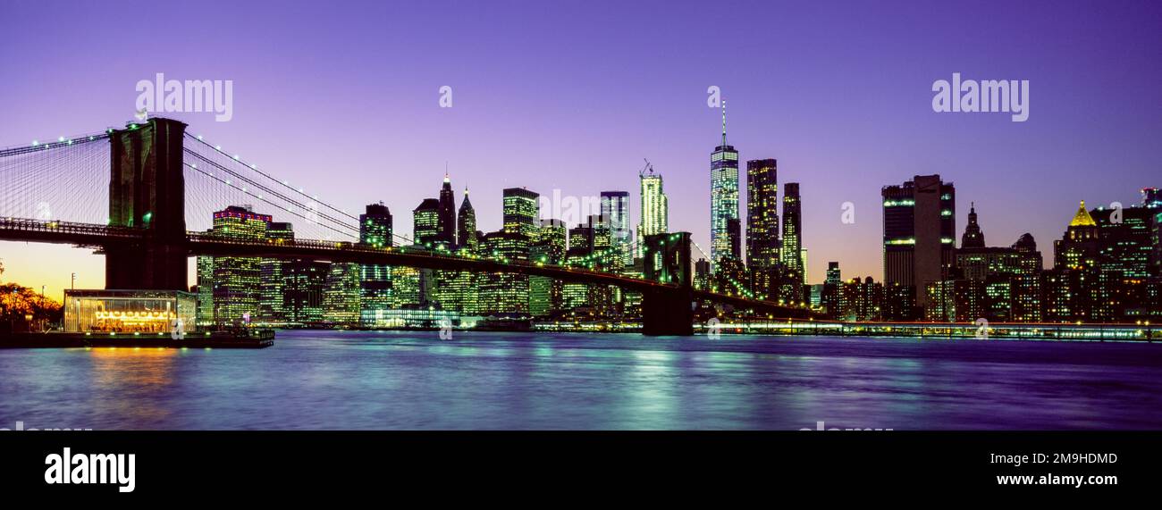 Manhattan and Brooklyn Bridge at night, New York City, USA Stock Photo