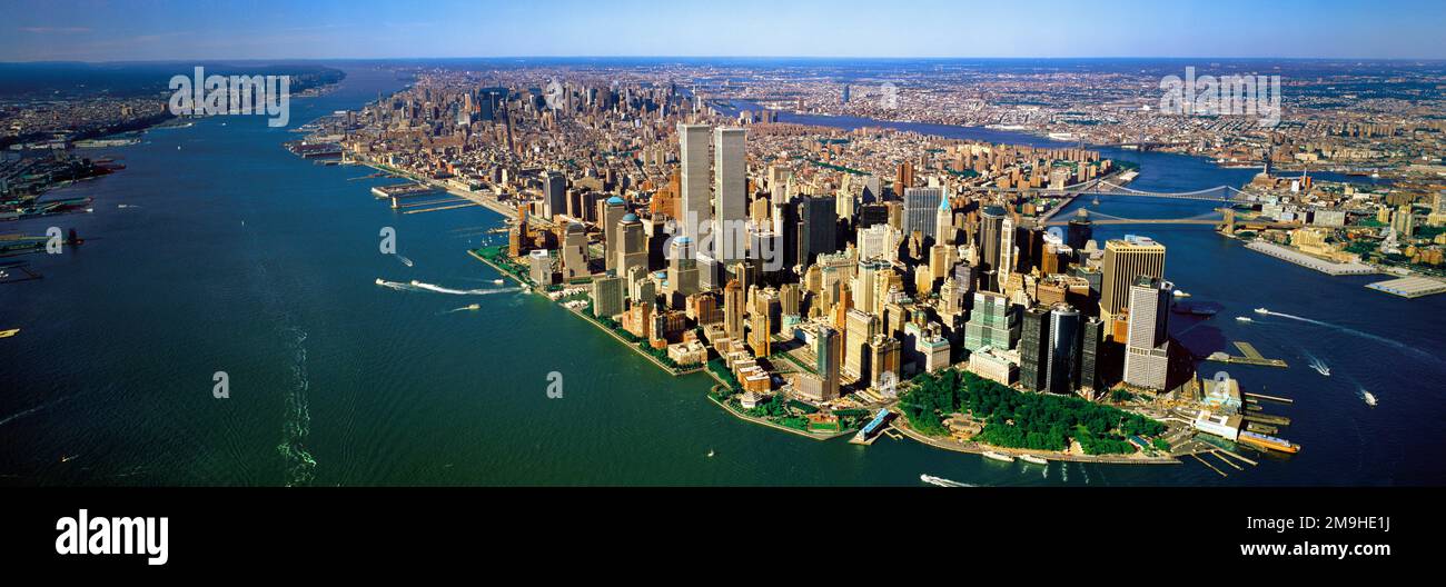 Aerial view of Manhattan with Twin Towers, New York City, USA Stock Photo