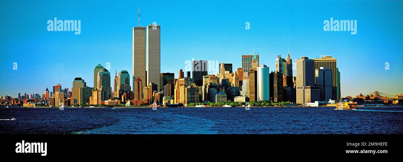 Skyline with Manhattan and Twin Towers under clear sky, New York City, USA Stock Photo