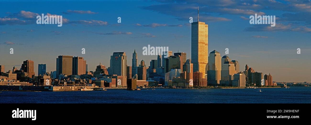 Skyline with Manhattan and Twin Towers at sunset, New York City, USA Stock Photo