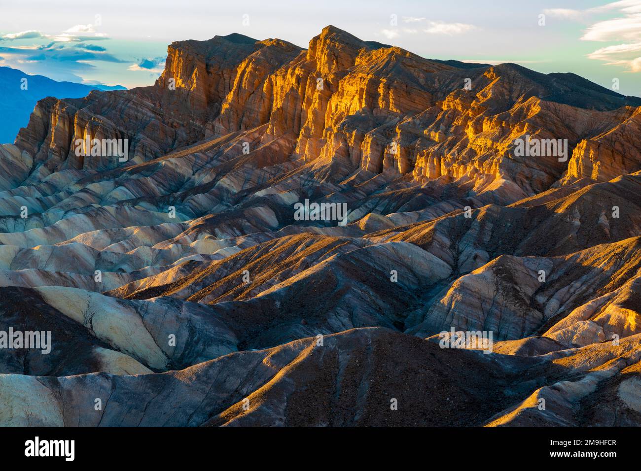 Rock formations in desert, Zabriskie Point, Amaragosa Range, Death Valley National Park, California, USA Stock Photo