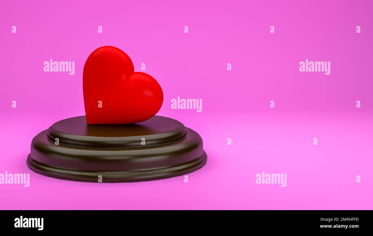 Red heart on chocolate podium 3d illustration, heart icon, like, love, valentine, Valentine's day concept Stock Photo