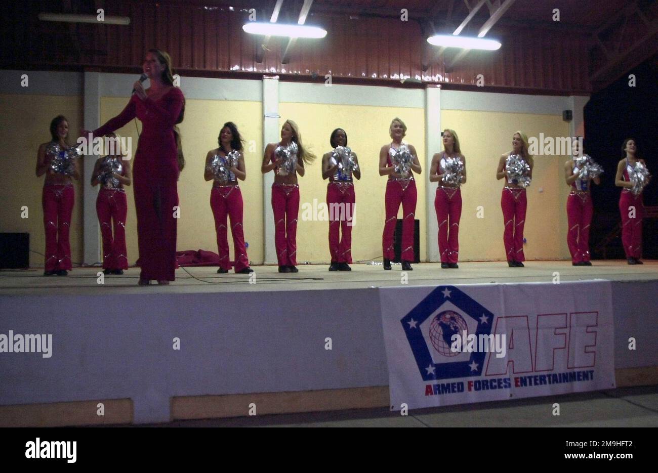 Member of the National Football League (NFL), Tampa Bay Buccaneers, Cheerleading Squad, perform at Incirlik Air Base (AB), Turkey, during a visit with deployed US Military personnel in support of Operation ENDURING FREEDOM. Base: Incirlik Air Base, Adana Country: Turkey (TUR) Stock Photo