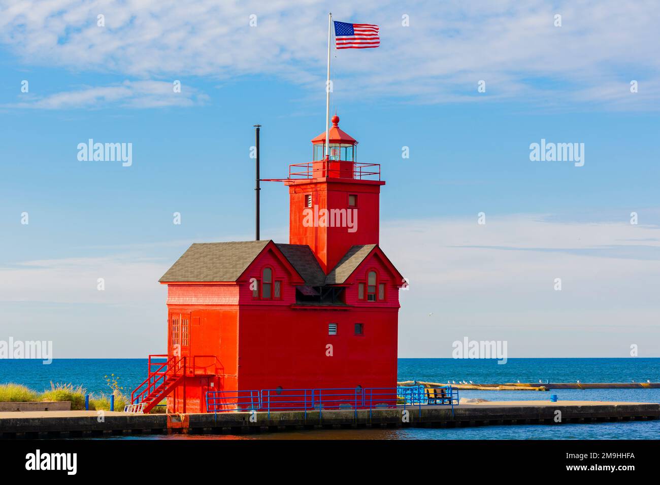 Holland Lighthouse (Big Red) on Lake Michigan, Holland, Michigan, USA Stock Photo