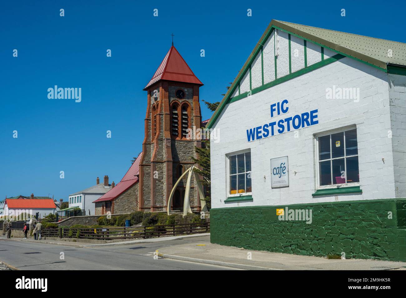 Street scene with the FIC West Store and Christ Church Cathedral with a