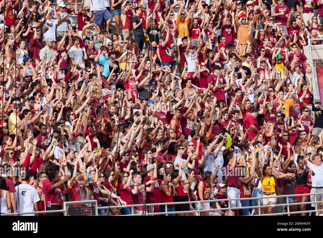 Tallahassee, Florida - October 27, 2012:  Florida State University  fans cheering at a football game for the Florida State Seminole team. Stock Photo