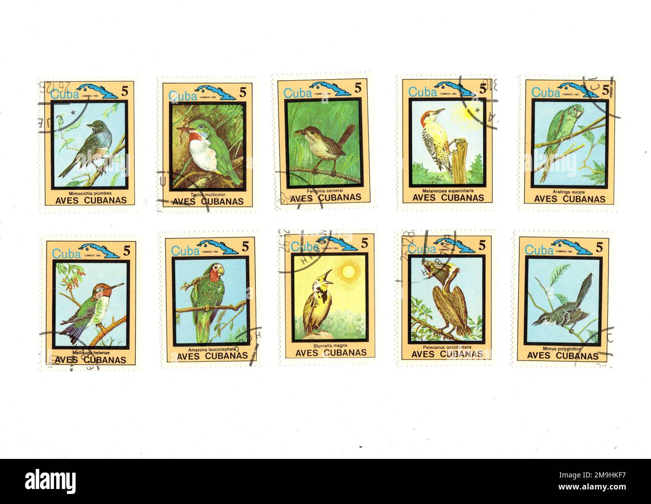 Vintage used postage stamps from Cuba on a white background Stock Photo