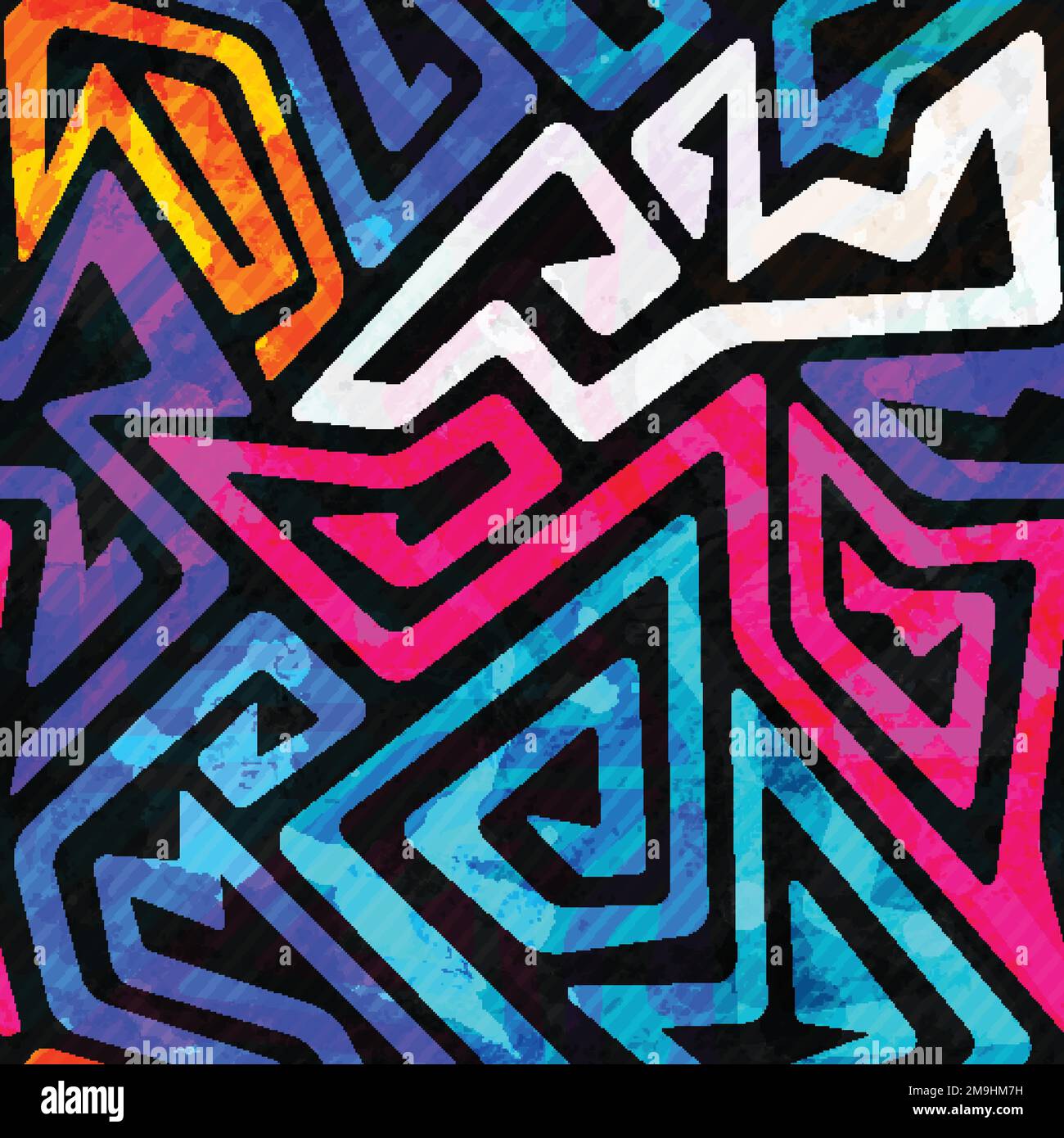 bright maze seamless pattern with grunge effect Stock Vector
