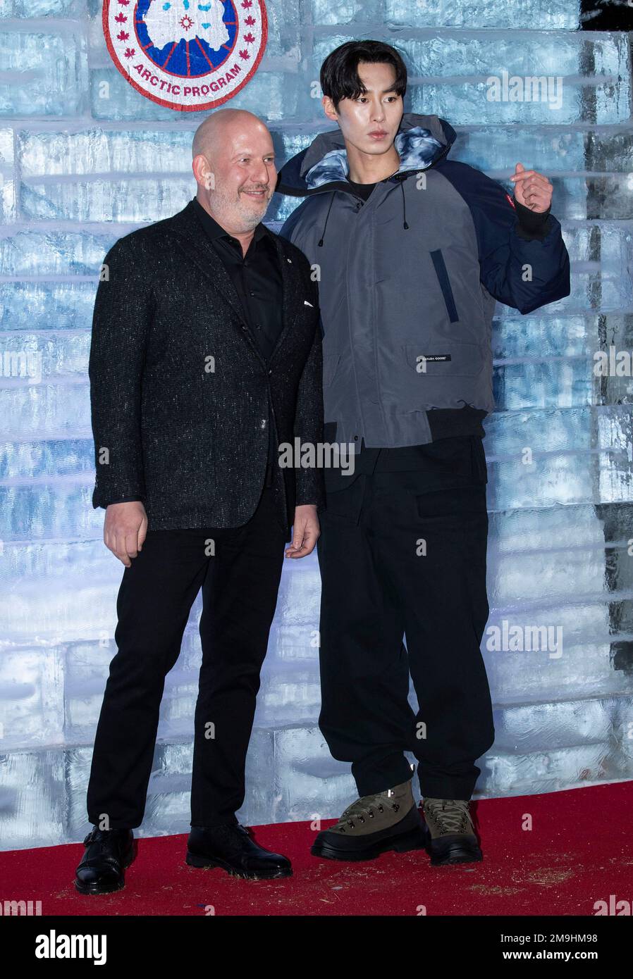 Seoul, South Korea. 18th Jan, 2023. (R to L) South Korean actor Lee  Jae-wook and Dani Reiss, president and CEO of Canada Goose Inc, attends a  photo call for the Canada Goose