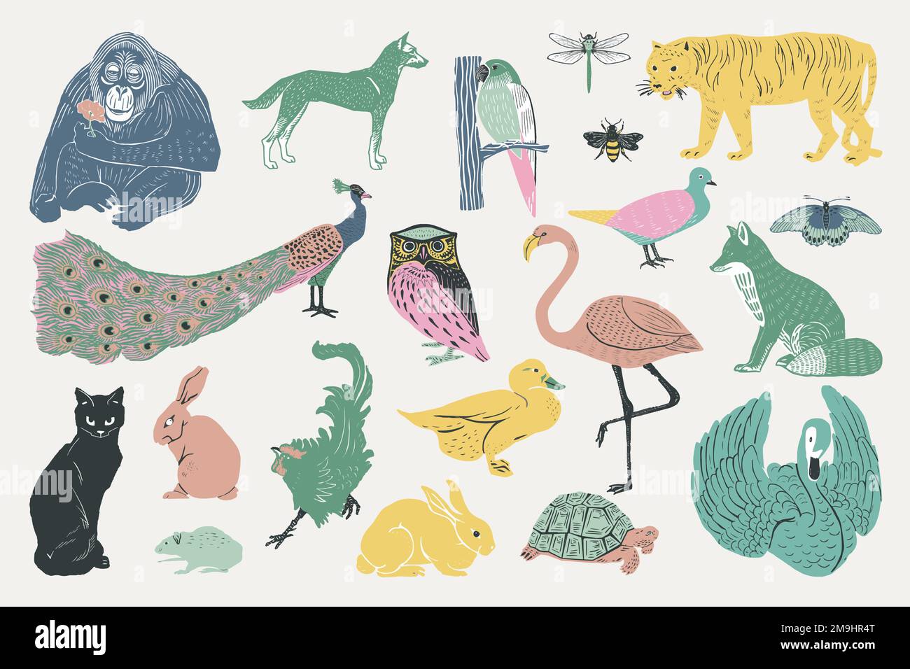 Vintage animals vector stencil pattern collection Stock Vector Image