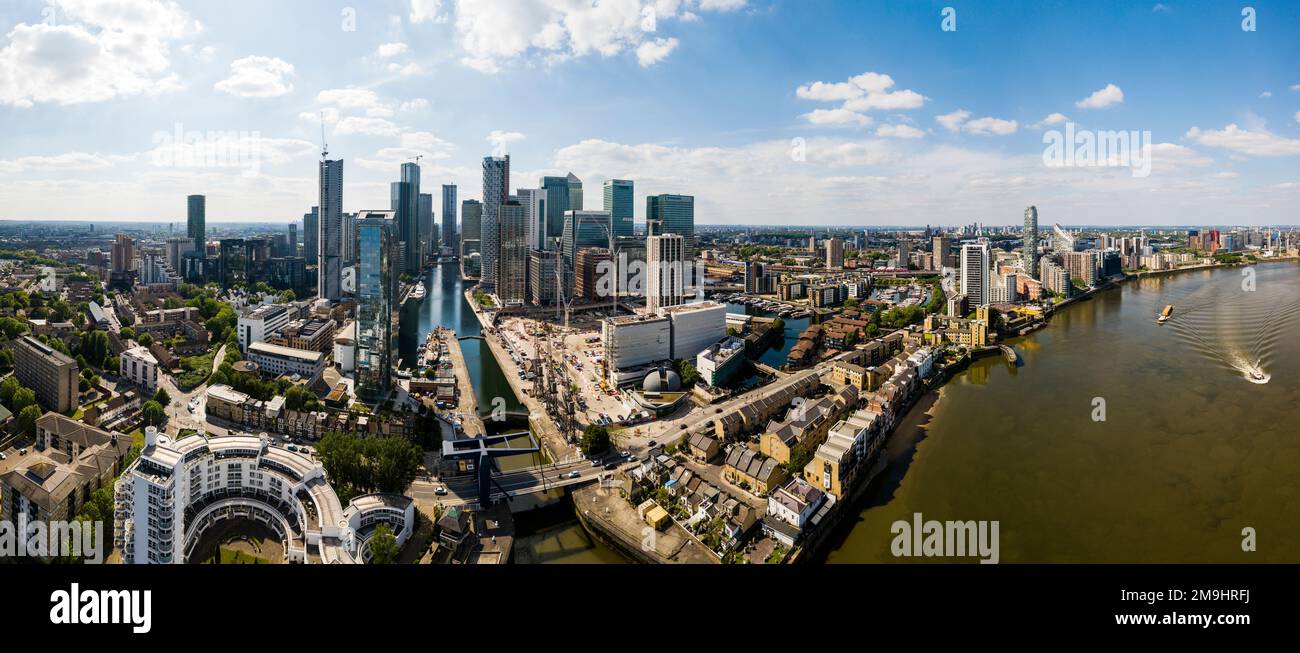 Aerial view of city with Thames River, London, England, UK Stock Photo