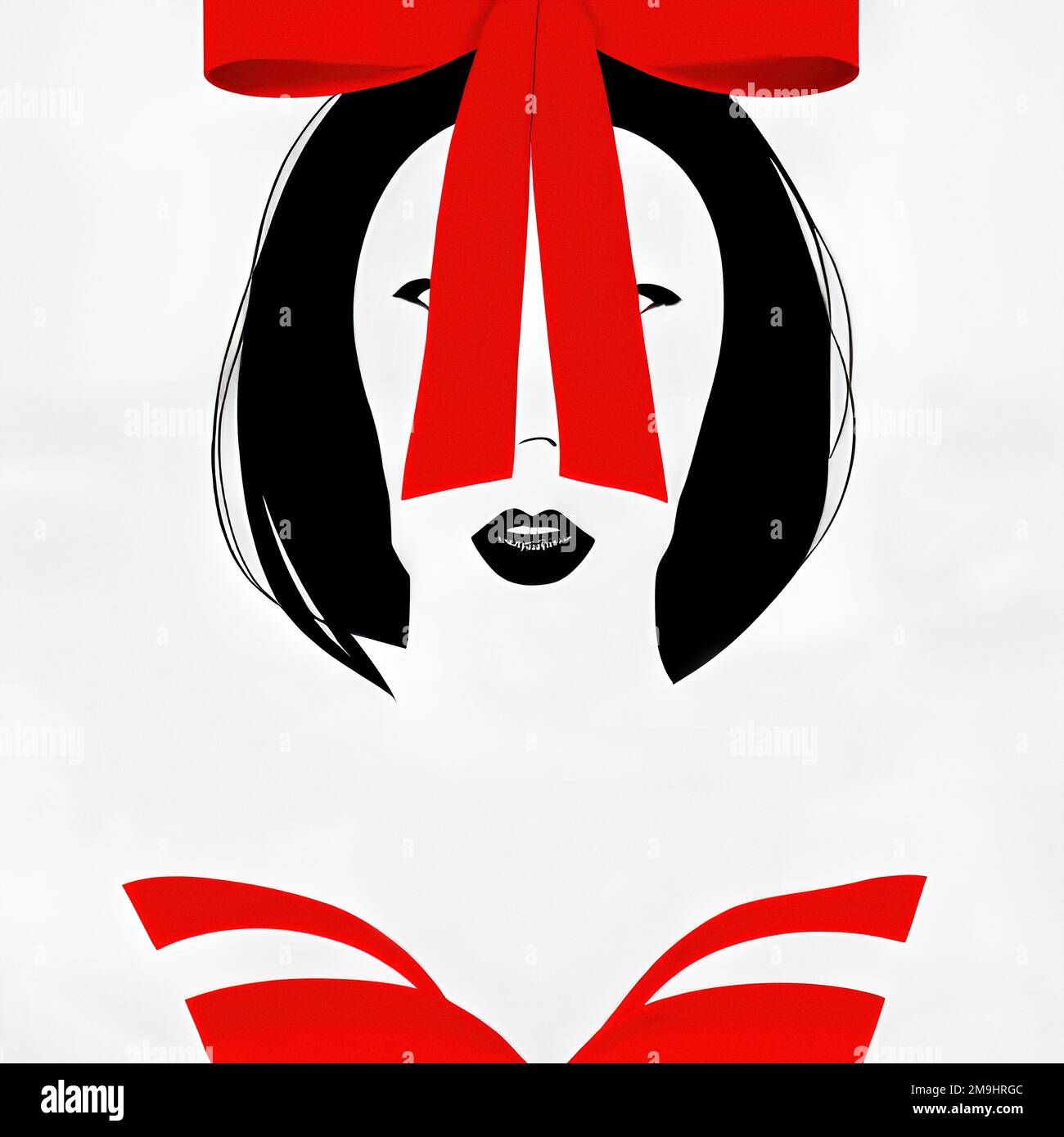 Illustration of a woman, Portrait of a woman with a red ribbon on her ...