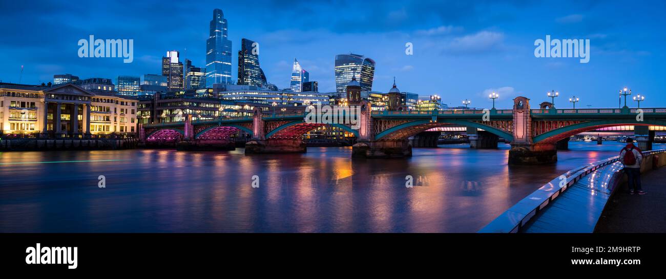 Cityscape with Blackfriars Bridge at night, London, England, UK Stock Photo