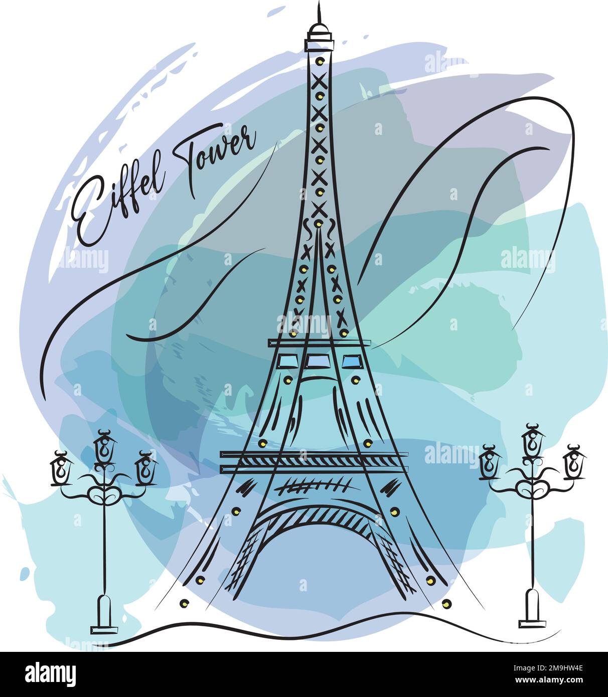 Eiffel Tower in Paris France. Vector Simple Sketch Style Illustration.  Stock Vector - Illustration of romantic, drawn: 153973406