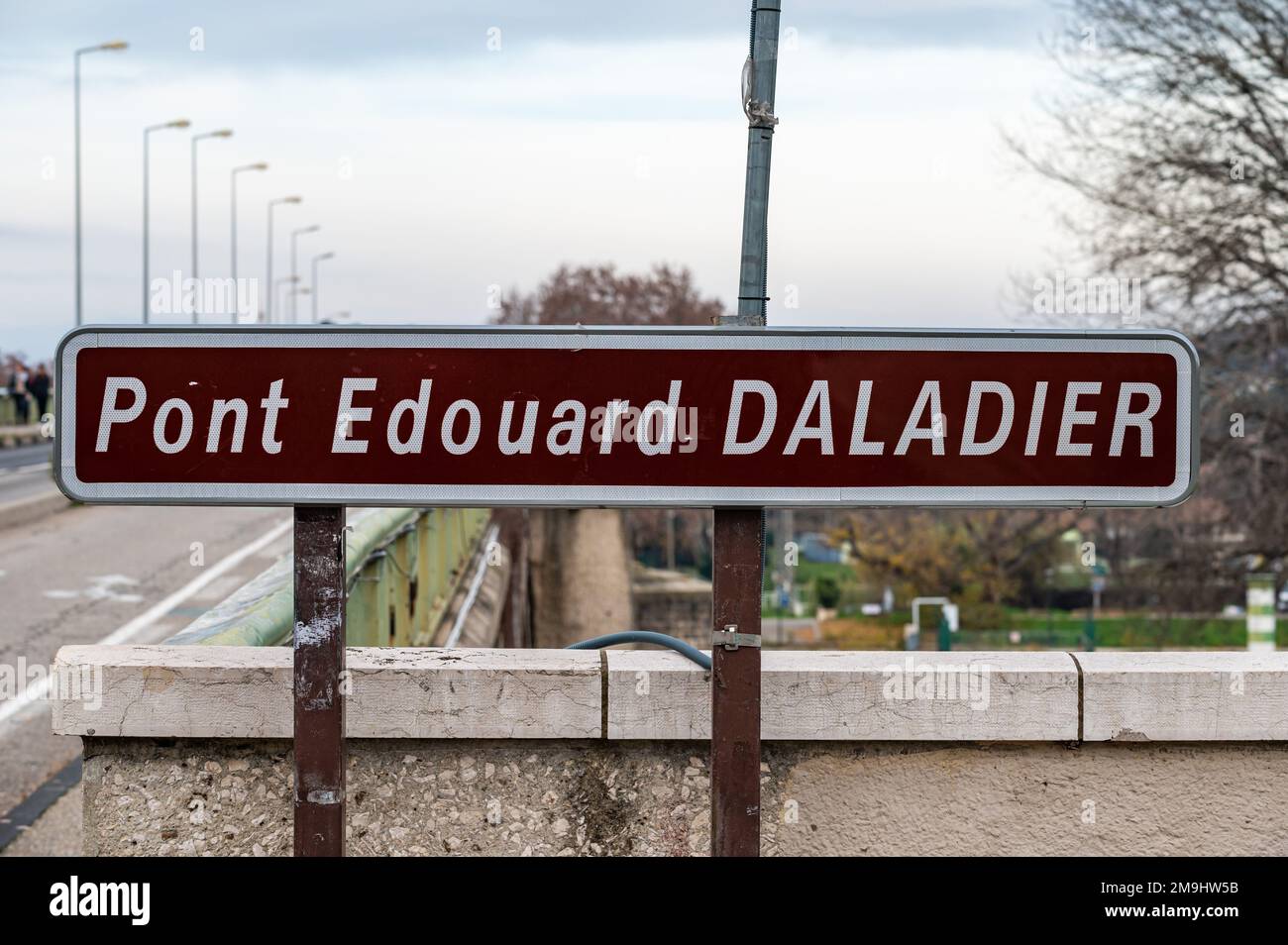 Avignon, Vaucluse, France, 12 29 2022 - Sign of the Edouard Daladier bridge Stock Photo