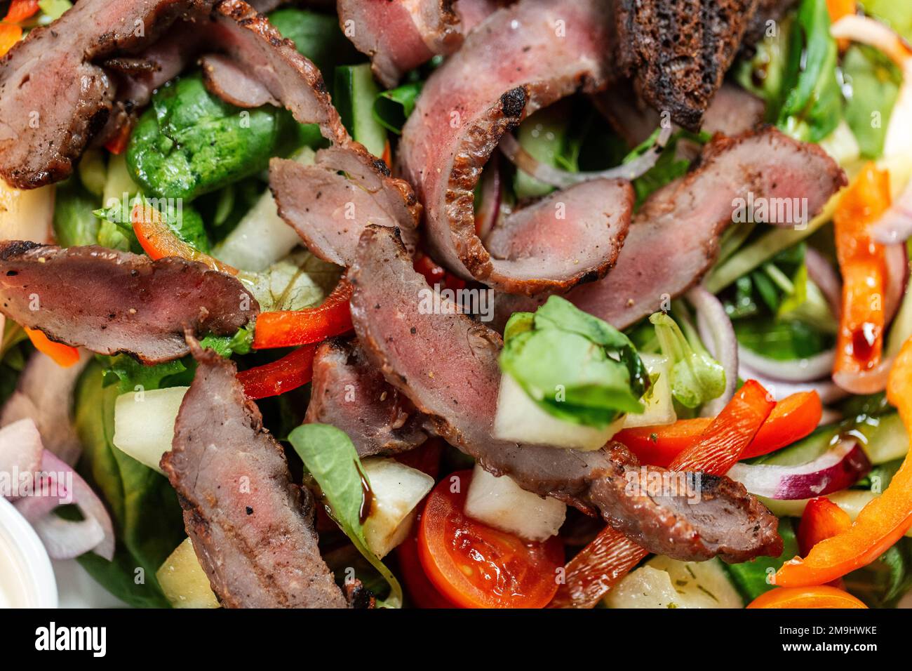 close up of meat with vegetable salad Stock Photo