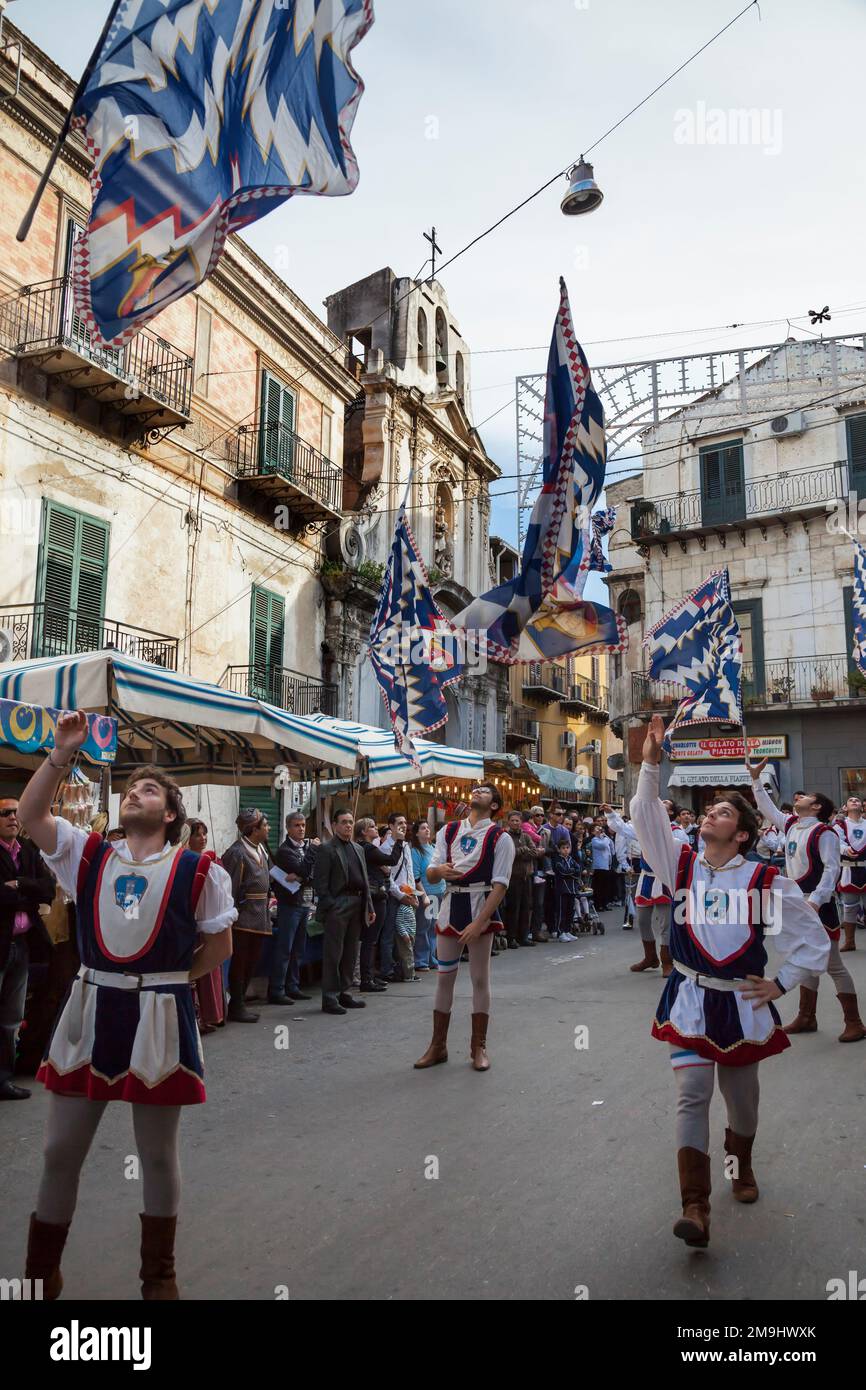Show of the medieval art of flag throwing in the Monreale Festival of